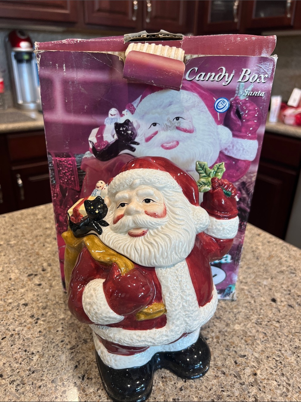 Vintage American Atelier 1999 Santa Claus Ceramic Cookie Candy Jar Christmas z93